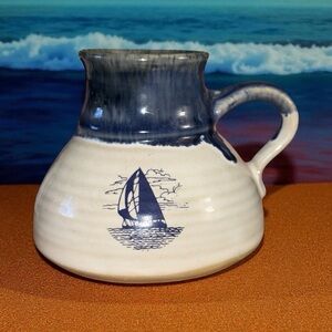 Vintage Nautical Mug Sailboat Coffee Mug Sailing 1984 Blue White Travel